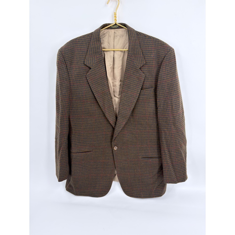 Oscar de la Renta Blazer Sport Coat Houndstooth 90s Vintage Men 44R Brown Multi
